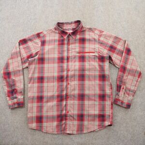 Columbia Shirt Mens Large Red Button Up Omni Shade Button Up Vented Plaid Hiking